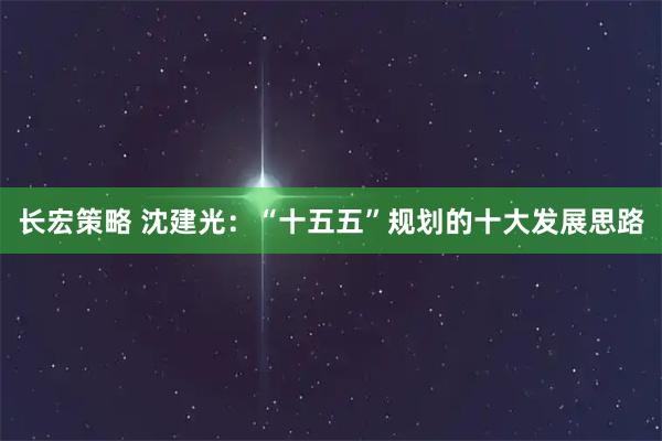 长宏策略 沈建光：“十五五”规划的十大发展思路
